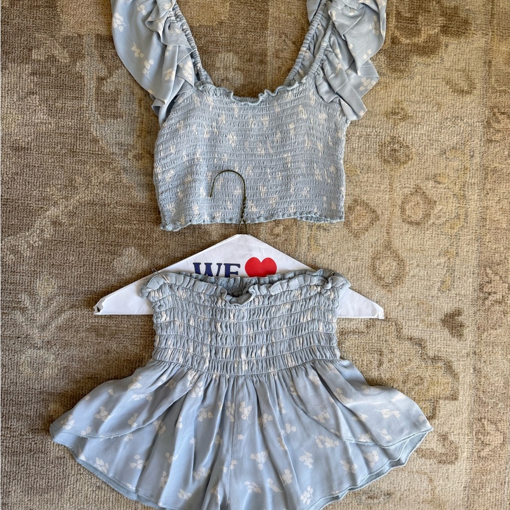 Winston White Light Blue Floral Crop Top and Shorts Set